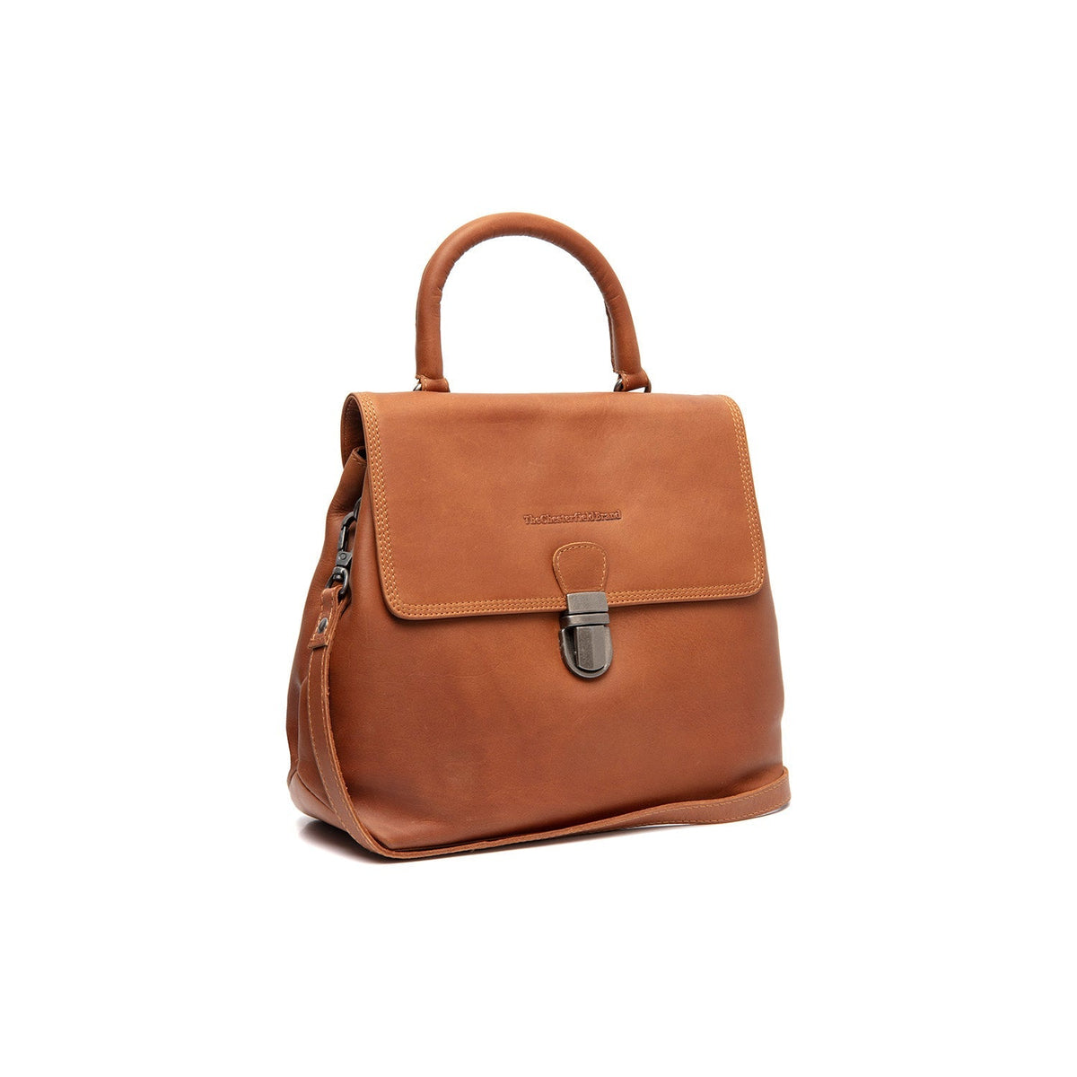 Tailored Rib Cuffs &amp; Hem Craftsmanship Construction Detail on Angera Full-Grain Leather Handbag voor Dames