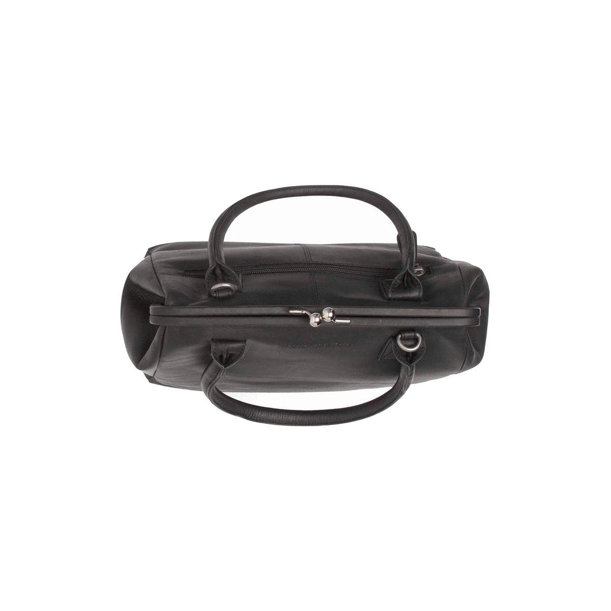Close-Up Detail of Classic Collar &amp; Heavy-Duty Zipper Hardware on Dorin Full-Grain Leather Handbag voor Dames