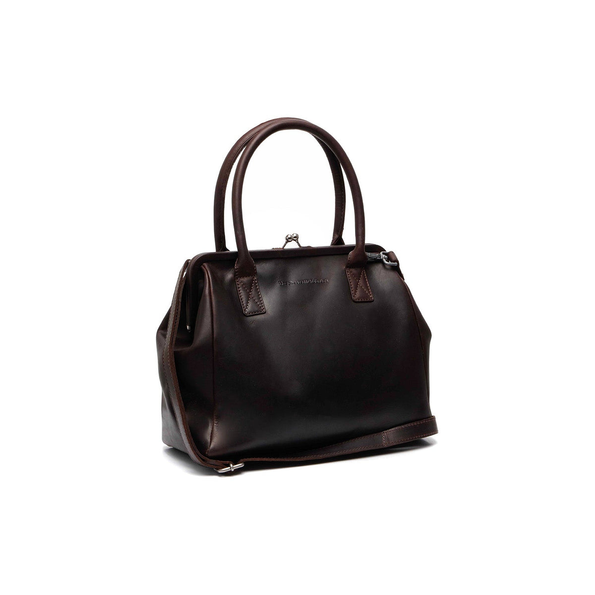 Tailored Rib Cuffs &amp; Hem Craftsmanship Construction Detail on Dorin Full-Grain Leather Handbag voor Dames