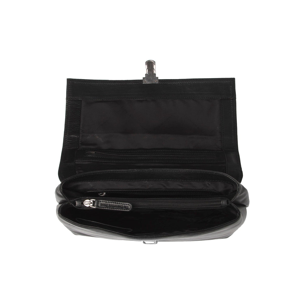 
Detailopname of Classic Collar & Heavy-Duty Zipper Hardware on Renata Leren handtas