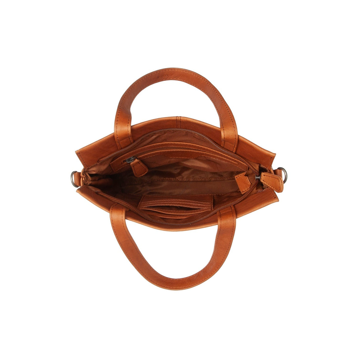Close-Up Detail of Classic Collar &amp; Heavy-Duty Zipper Hardware on Rivington Full-Grain Leather Handbag voor Dames