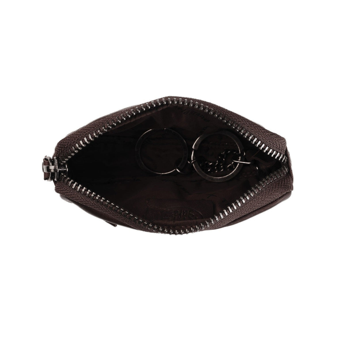 Tailored Rib Cuffs &amp; Hem Craftsmanship Construction Detail on Corey Full-Grain Leather Key Case voor Dames