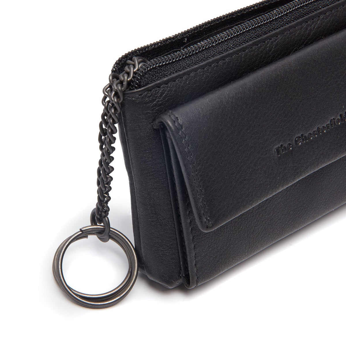 Close-Up Detail of Classic Collar &amp; Heavy-Duty Zipper Hardware on Torano Full-Grain Leather Key Case voor Dames
