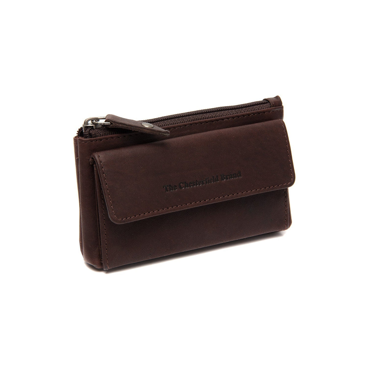 Tailored Rib Cuffs &amp; Hem Craftsmanship Construction Detail on Violette Full-Grain Leather Key Case voor Dames