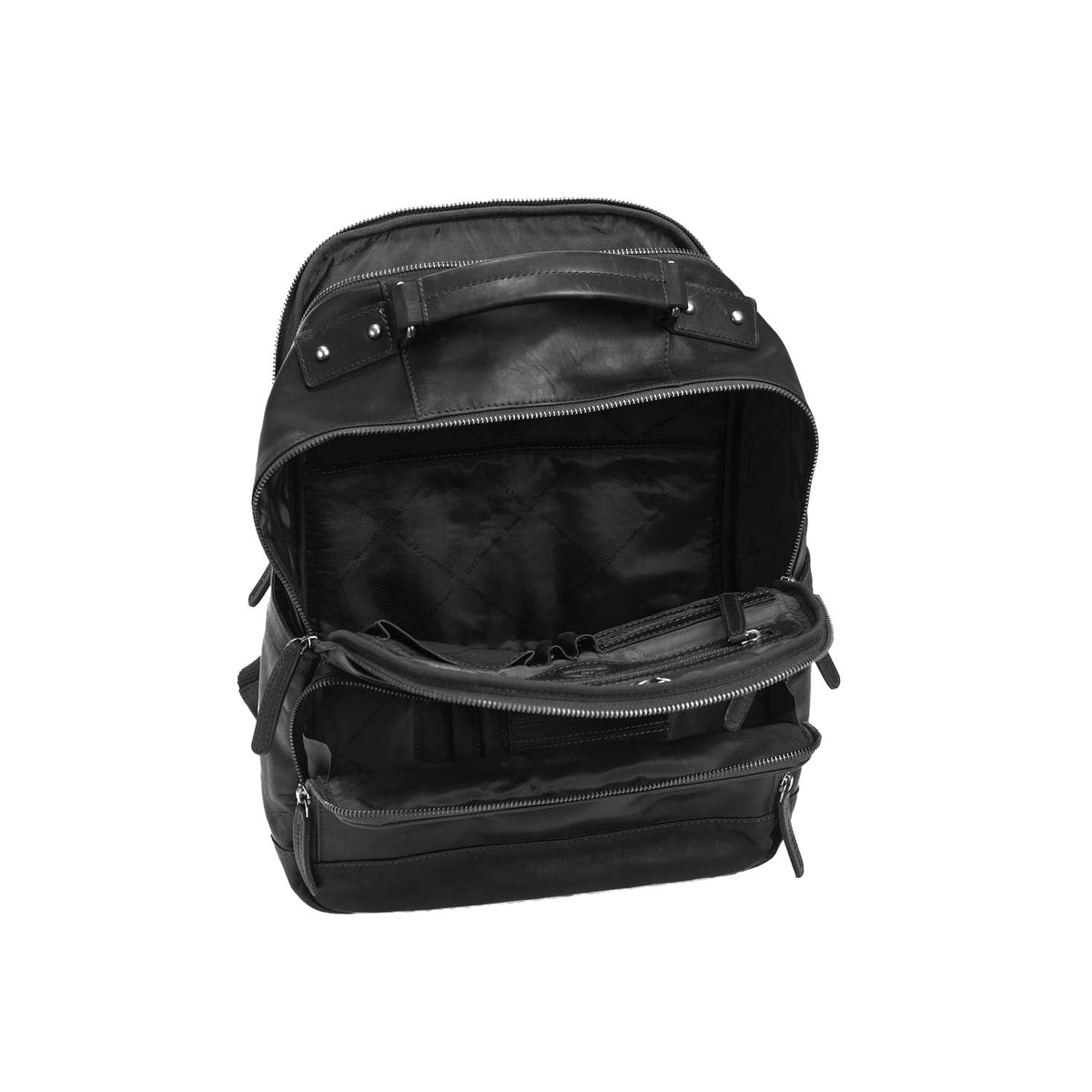 Solid Antique Brass Hardware &amp; Heavy-Duty Dual Zipper Detail on Austin Full-Grain Leather Laptop Backpack voor Dames
