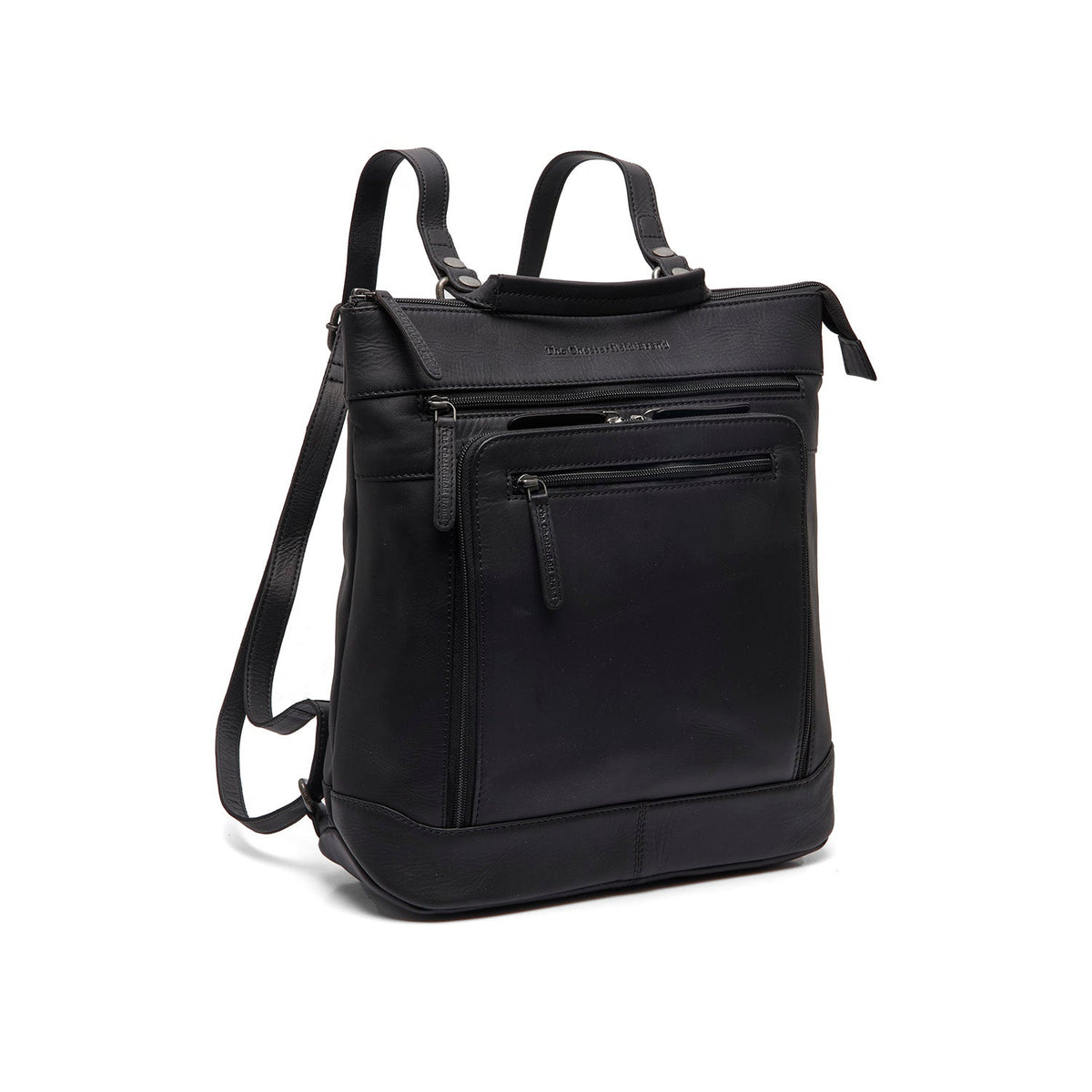 Caldero Full-Grain Leather Laptop Backpack voor Dames in Classic 100% Full-Grain Leather - Full Exterior Front Profile View | Buy Online