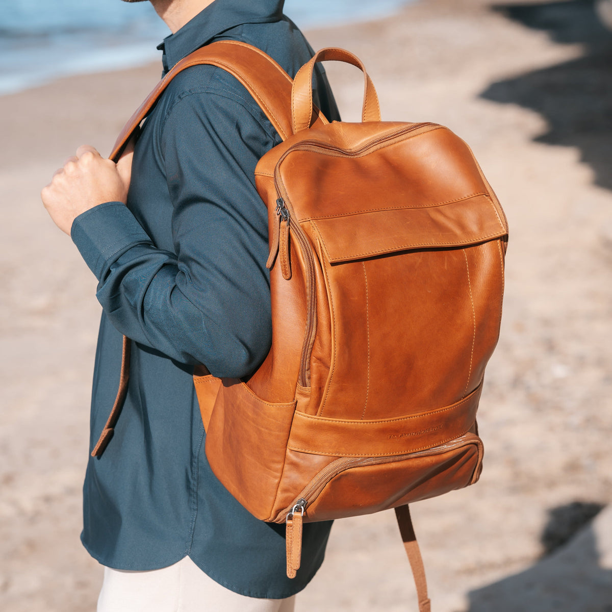 Rich Full-Grain Leather Laptop Backpack voor Heren – alternate product view 2