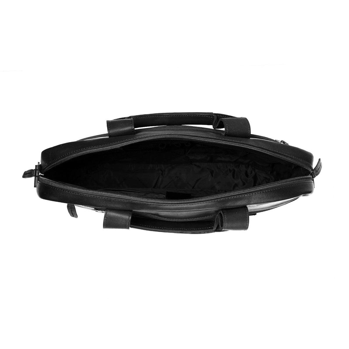 Calvi Full-Grain Leather Laptop Bag voor Dames - Structured Side Profile Showing Gusset Depth &amp; Expansion Capacity