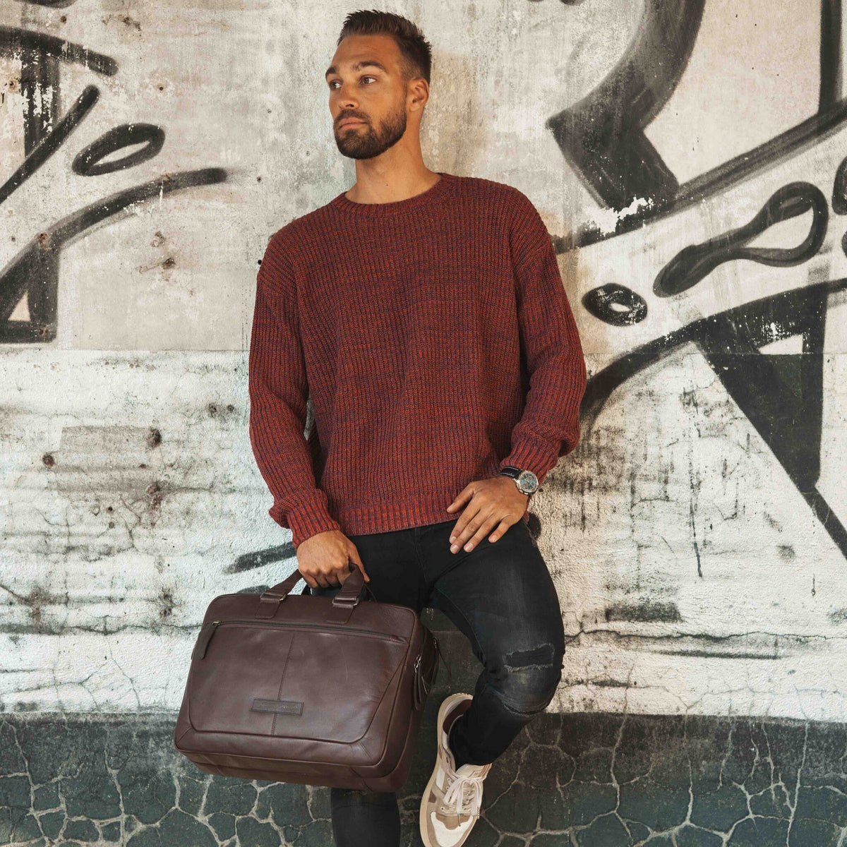 Seth Full-Grain Leather Laptop Bag voor Heren – alternate product view 3