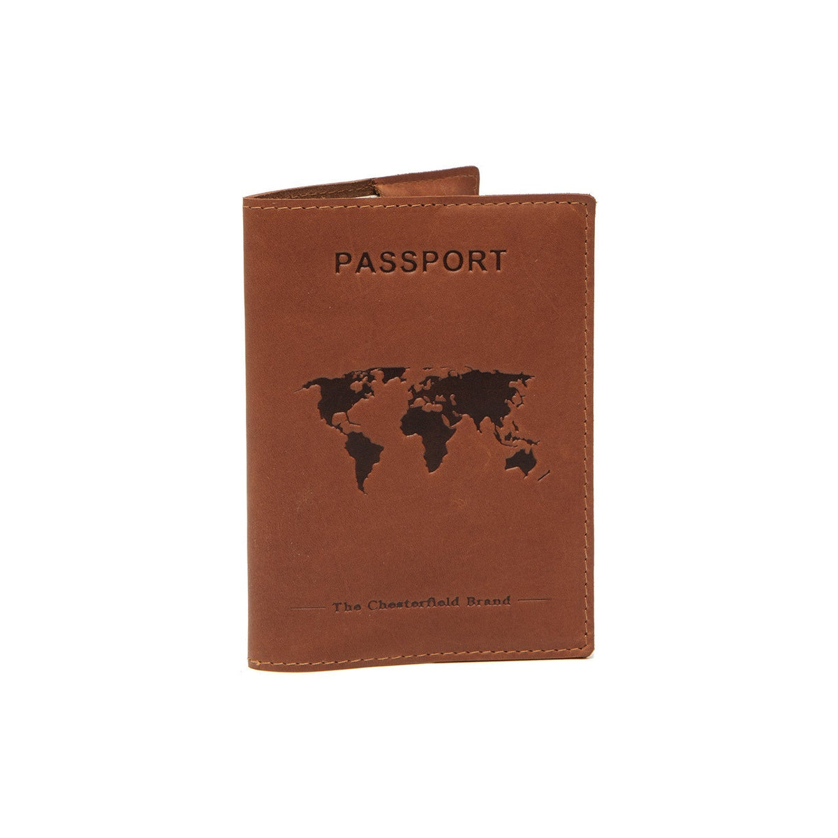 Cognac Leather Passport Case voor Dames, front view