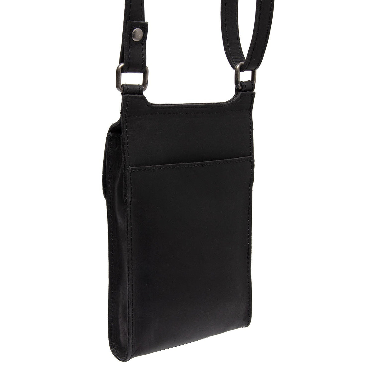 Tailored Rib Cuffs &amp; Hem Craftsmanship Construction Detail on Nebra Full-Grain Leather Phone Bag voor Dames