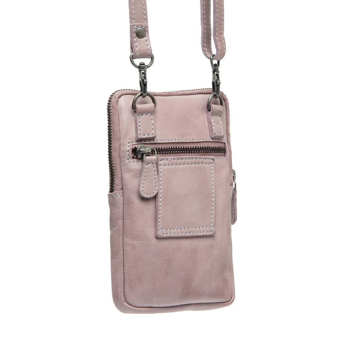 Tailored Rib Cuffs &amp; Hem Craftsmanship Construction Detail on Salta Full-Grain Leather Phone Bag voor Dames