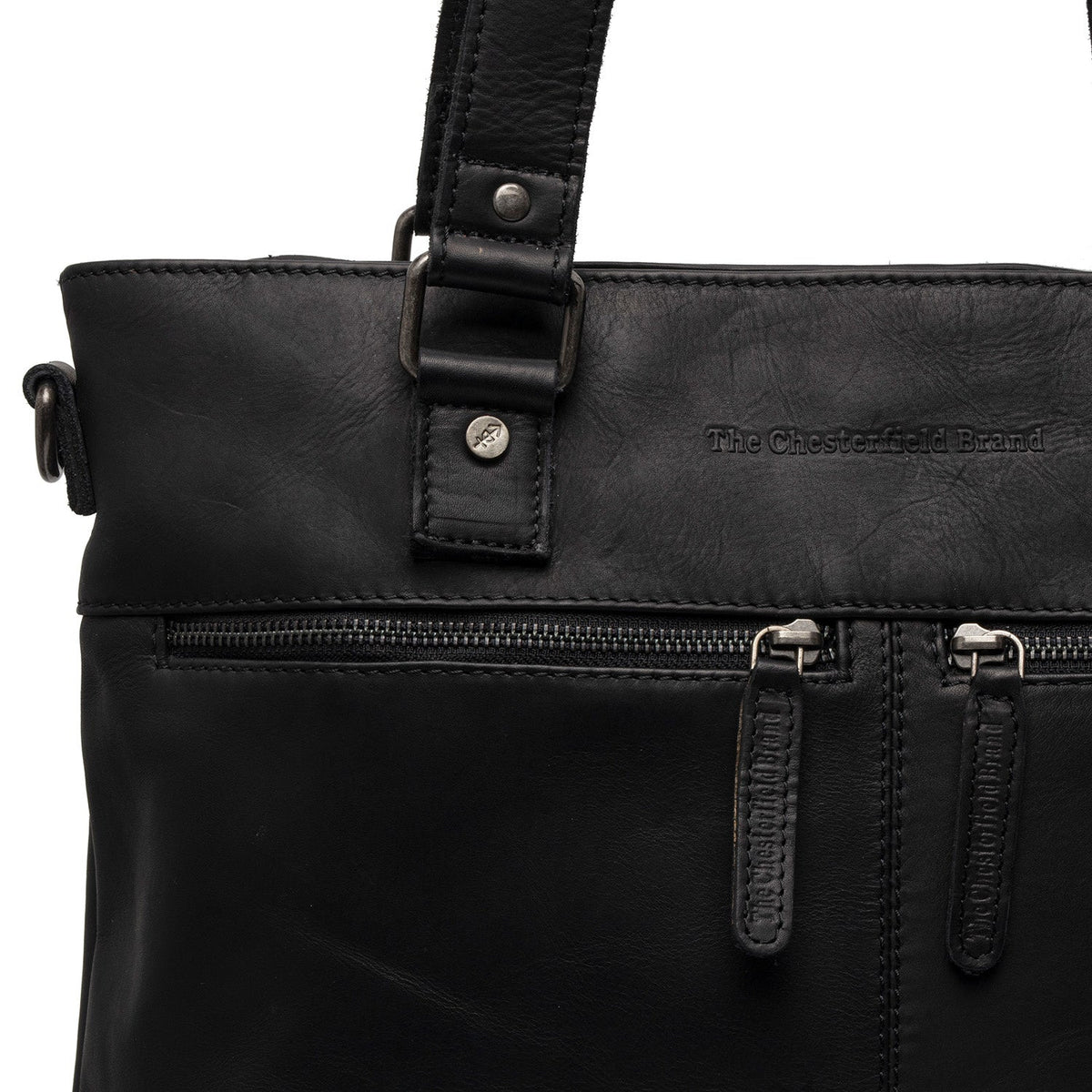 
Solid Antique Brass Hardware & Heavy-Duty Dual Zipper Detail on Rome Volnerfleer Shopper voor Dames
