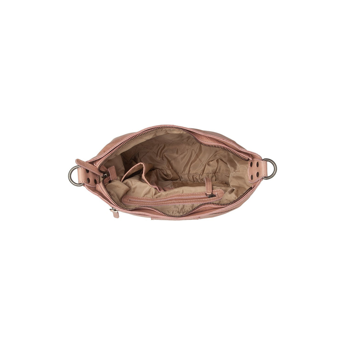 Solid Antique Brass Hardware &amp; Heavy-Duty Dual Zipper Detail on Lucy Full-Grain Leather Shoulder Bag voor Dames