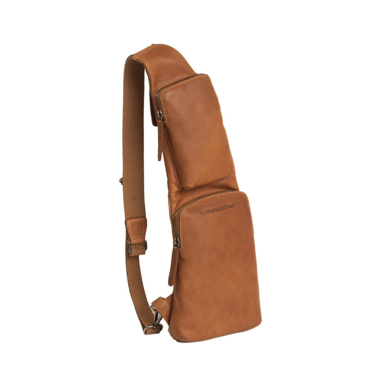 Cognac Leather Sling Bag Logan voor Dames, front view