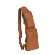 Cognac Leather Sling Bag Logan voor Dames, front view
