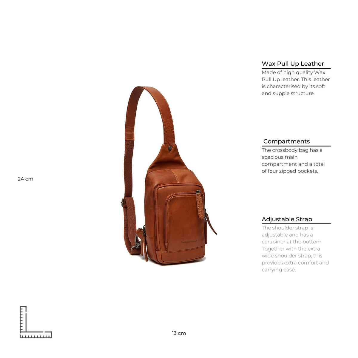 Cognac Leather Sling Bag Riga voor Dames, detail view 6