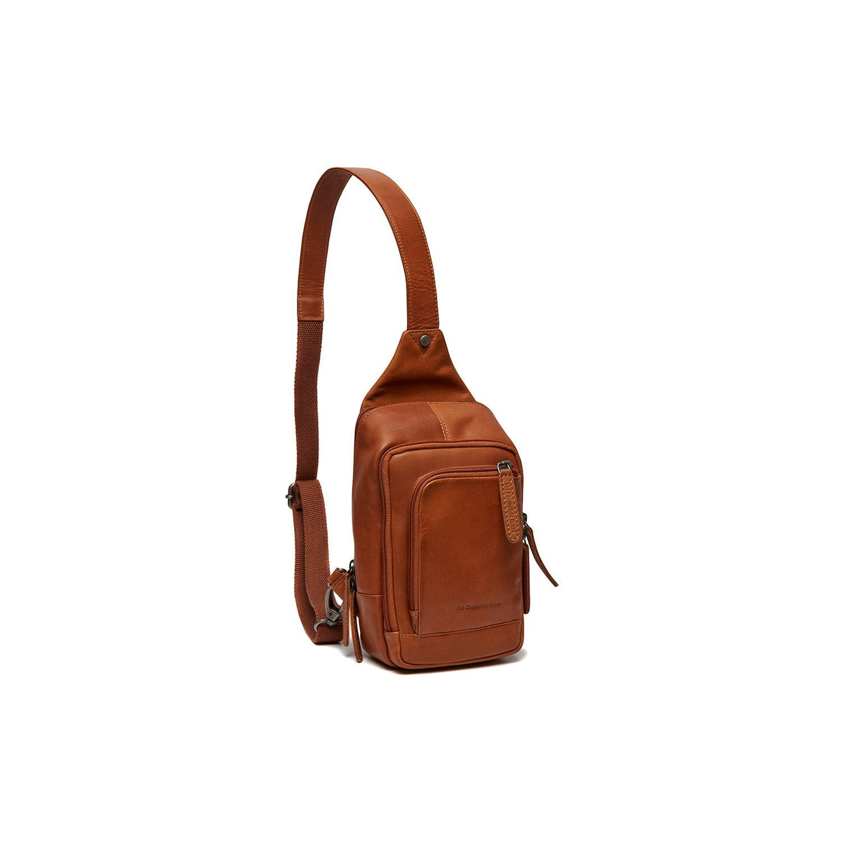 Cognac Leather Sling Bag Riga voor Dames, front view