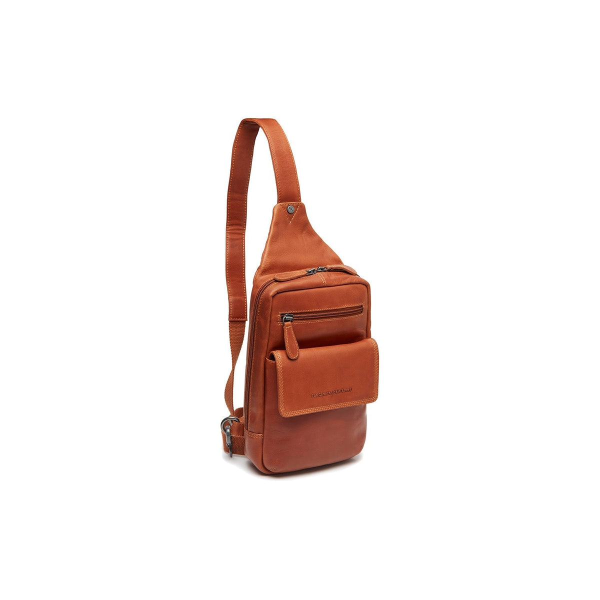 Cognac Leather Sling Bag Turelle voor Dames, front view