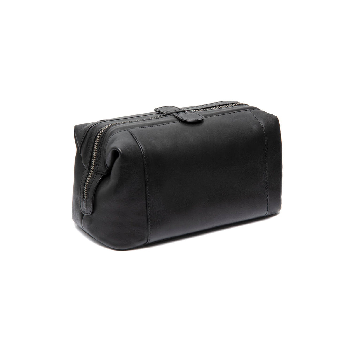 Tailored Rib Cuffs &amp; Hem Craftsmanship Construction Detail on Biassa Full-Grain Leather Toiletry Bag voor Dames