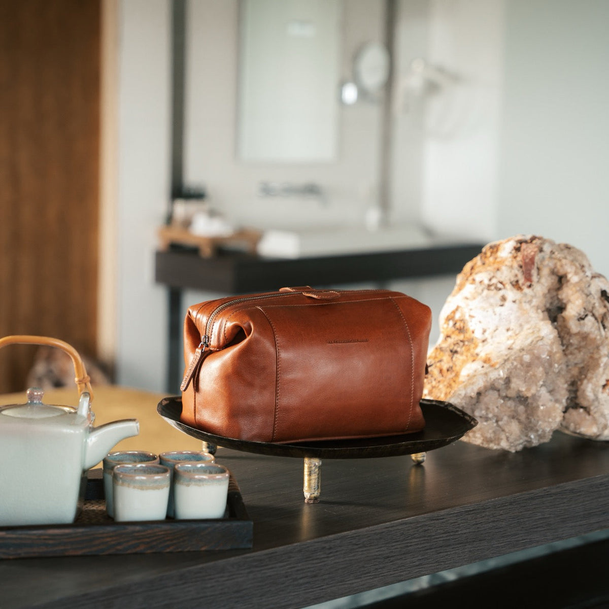 Biassa Full-Grain Leather Toiletry Bag voor Dames – alternate product view 3