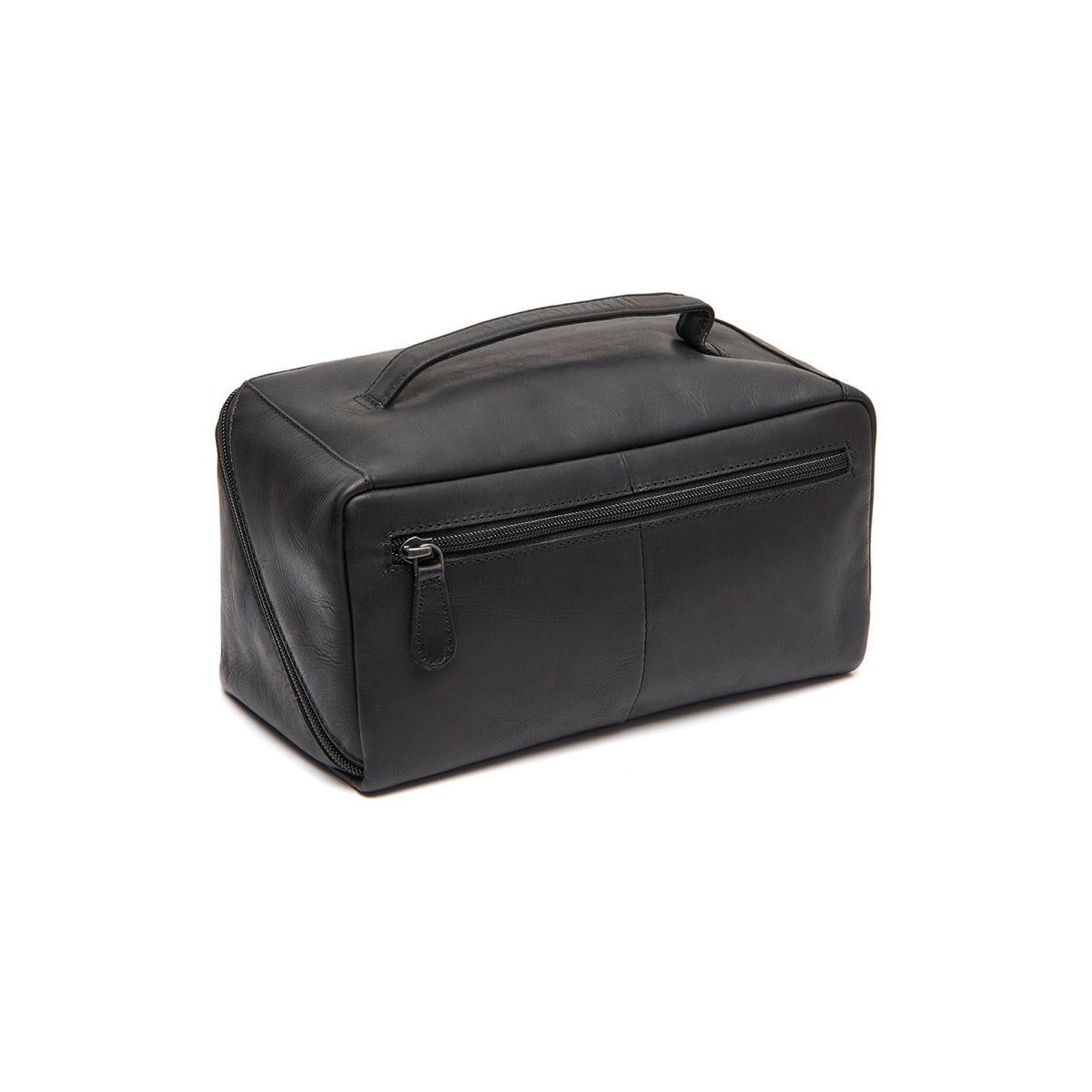 Tailored Rib Cuffs &amp; Hem Craftsmanship Construction Detail on Elmia Full-Grain Leather Toiletry Bag voor Dames