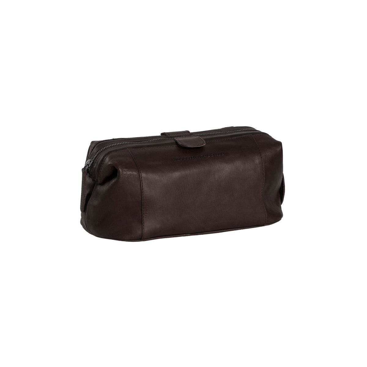 Tailored Rib Cuffs &amp; Hem Craftsmanship Construction Detail on Vince Full-Grain Leather Toiletry Bag voor Dames