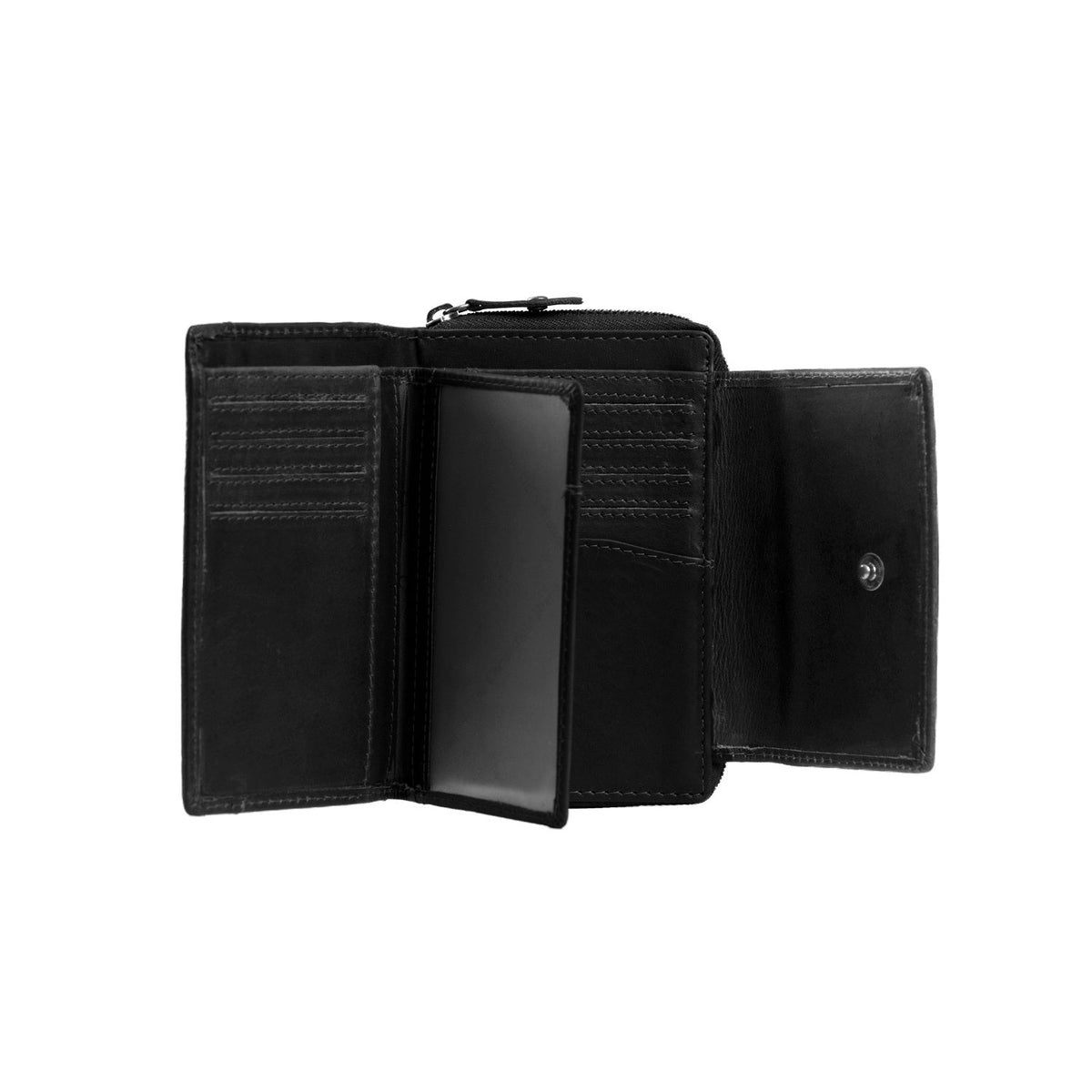 Ascot Full-Grain Leather Wallet voor Dames - Structured Side Profile Showing Gusset Depth &amp; Expansion Capacity