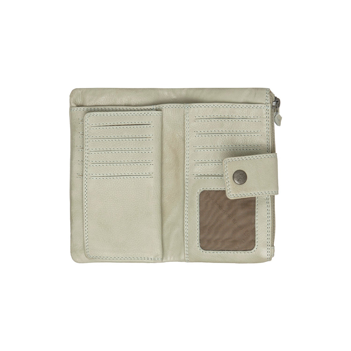 Solid Antique Brass Hardware &amp; Heavy-Duty Dual Zipper Detail on Fresno Full-Grain Leather Wallet voor Dames