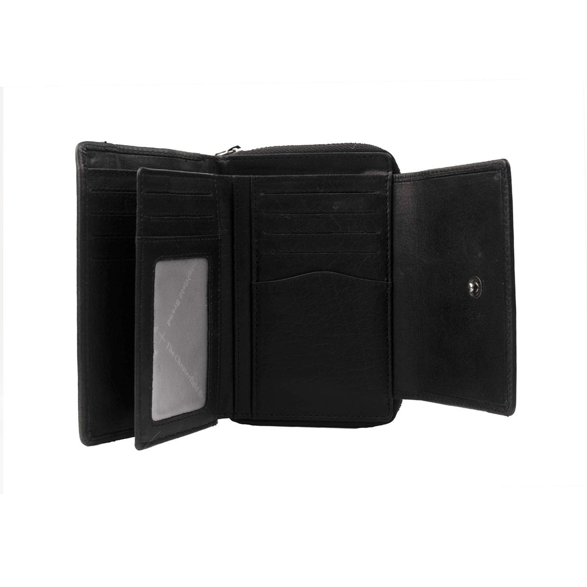 Solid Antique Brass Hardware &amp; Heavy-Duty Dual Zipper Detail on Hanoi Full-Grain Leather Wallet voor Dames