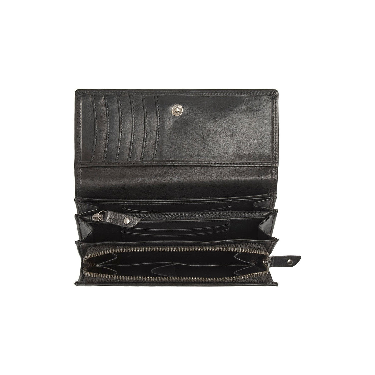 Solid Antique Brass Hardware &amp; Heavy-Duty Dual Zipper Detail on Rivalto Full-Grain Leather Wallet voor Dames