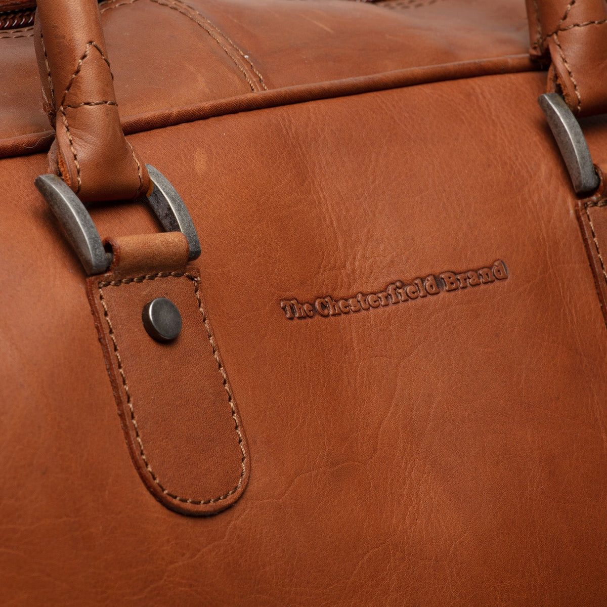 Cognac Leather Weekender Trolley Jayven voor Dames, detail view 3