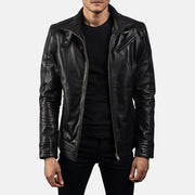 Men's Legacy Zwart Leren Bikerjack voor Heren in Black Cowhide Leather - Front Profile View &amp; Tailored Silhouette | Buy Online