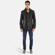 Leo Zwart Leren Jas voor Heren - Lateral Side Profile View Showing Sleeve Cut &amp; Athletic Taper Fit