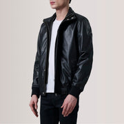 Lester Bruin Suede Leren Bomberjack voor Heren For Men - Lateral Side Profile View Showing Sleeve Cut &amp; Athletic Taper Fit