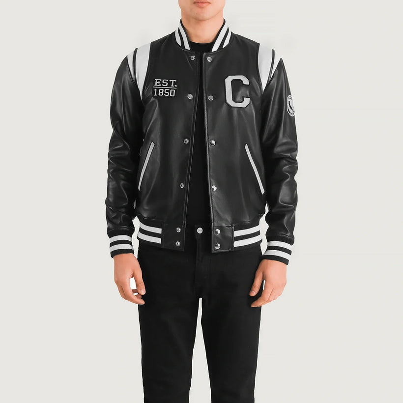 Liberte California Zwart Leather Varsity Leren Jas voor Heren