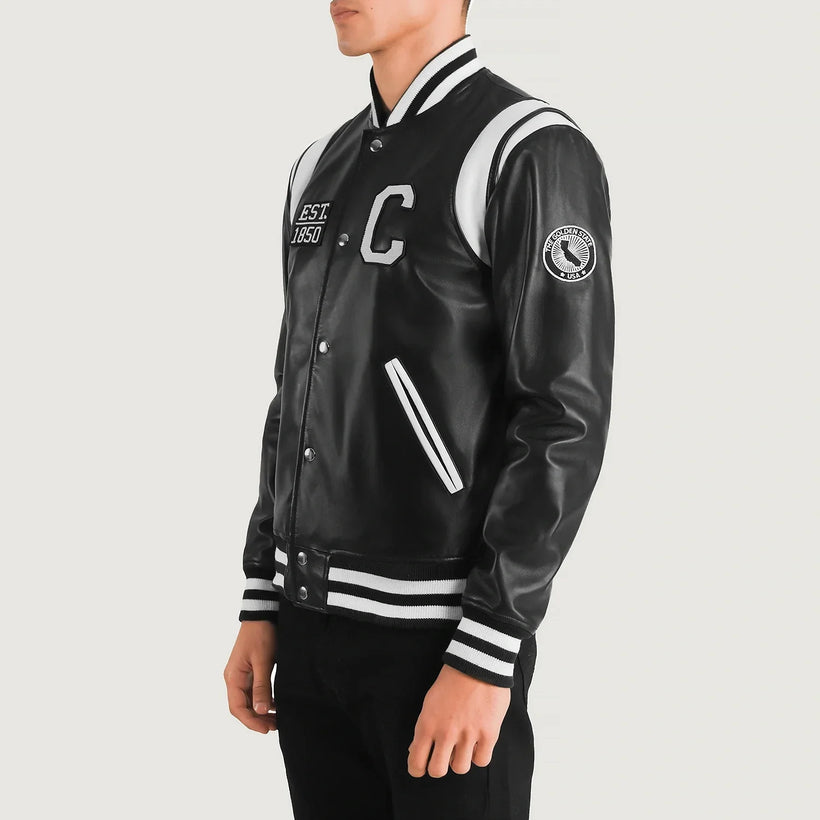 Liberte California Zwart Leather Varsity Leren Jas voor Heren