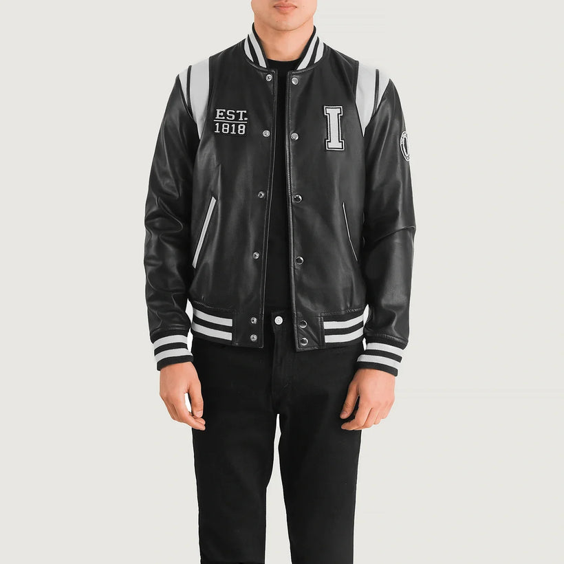 Liberte Illinois Zwart Leather Varsity Leren Jas voor Heren