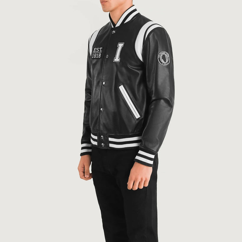 Liberte Illinois Zwart Leather Varsity Leren Jas voor Heren