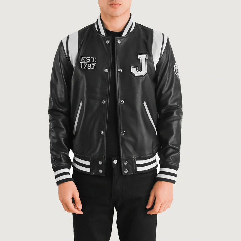 Liberte New Jersey Zwart Leather Varsity Leren Jas voor Heren