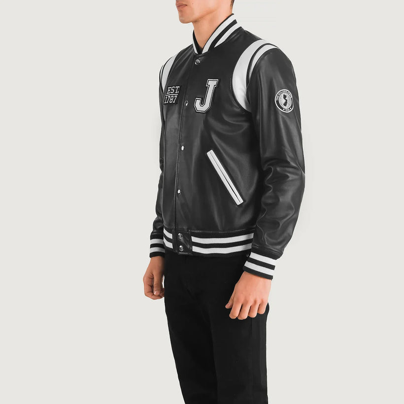 Liberte New Jersey Zwart Leather Varsity Leren Jas voor Heren