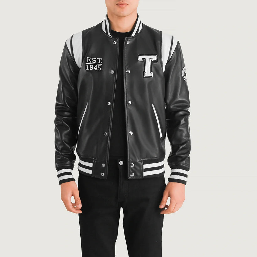 Liberte Texas Zwart Leather Varsity Leren Jas voor Heren