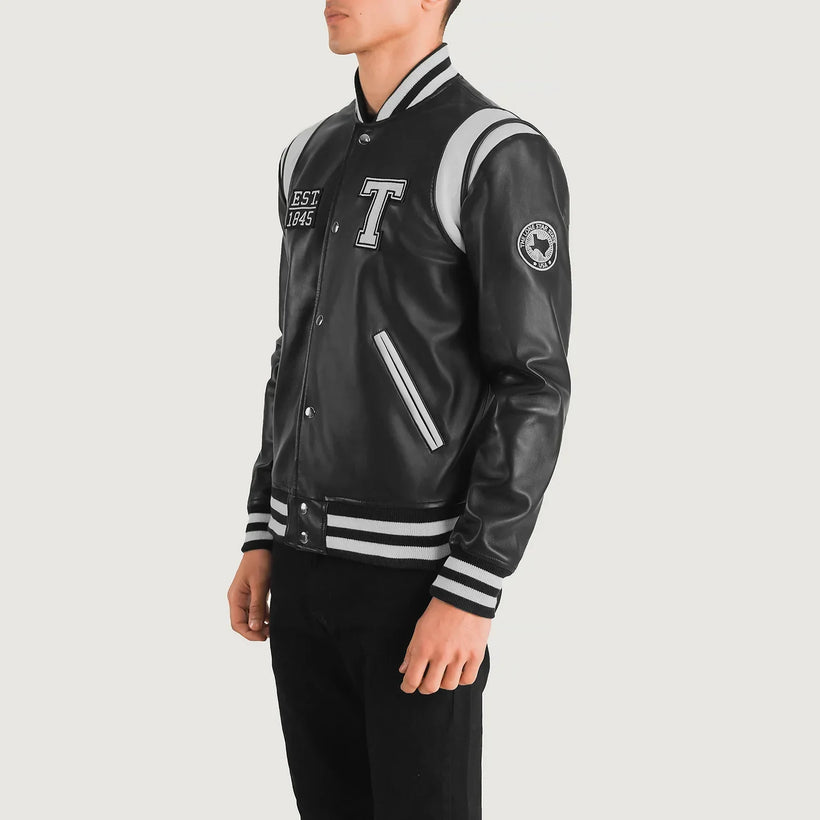 Liberte Texas Zwart Leather Varsity Leren Jas voor Heren