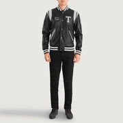 Liberte Texas Zwart Leather Varsity Leren Jas voor Heren - Lateral Side Profile View Showing Sleeve Cut &amp; Athletic Taper Fit