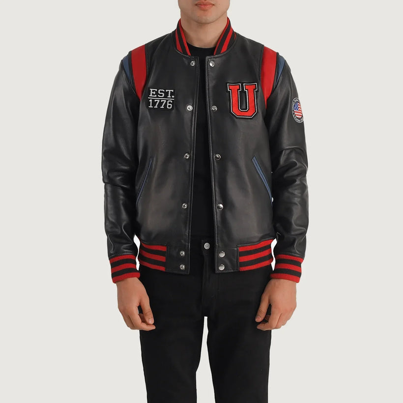 Liberte Usa Zwart Leather Varsity Leren Jas voor Heren