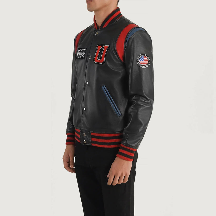 Liberte Usa Zwart Leather Varsity Leren Jas voor Heren