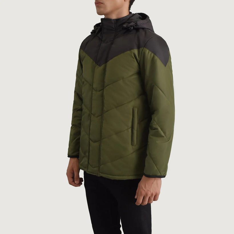Luka Zwart & Groen Hooded Puffer Leren Jas voor Heren