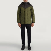 
Luka Zwart & Groen Hooded Puffer Leren Jas voor Heren - Zijaanzicht met ergonomische mouwsnede
