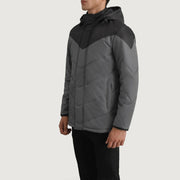 
Black & Grey Full-Grain Leather Hooded Jacket - Achteraanzicht met getailleerde schouders & strakke zoom