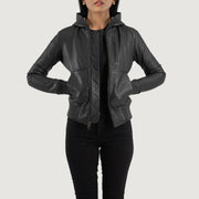 
Luna Hooded Leren Bomberjack voor Dames – alternate product view 1